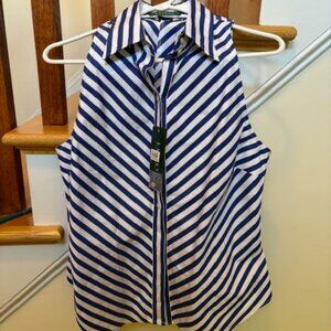 NWT Lauren by Ralph Lauren 100% Cotton Sleeveless Button Front Blouse Size 12